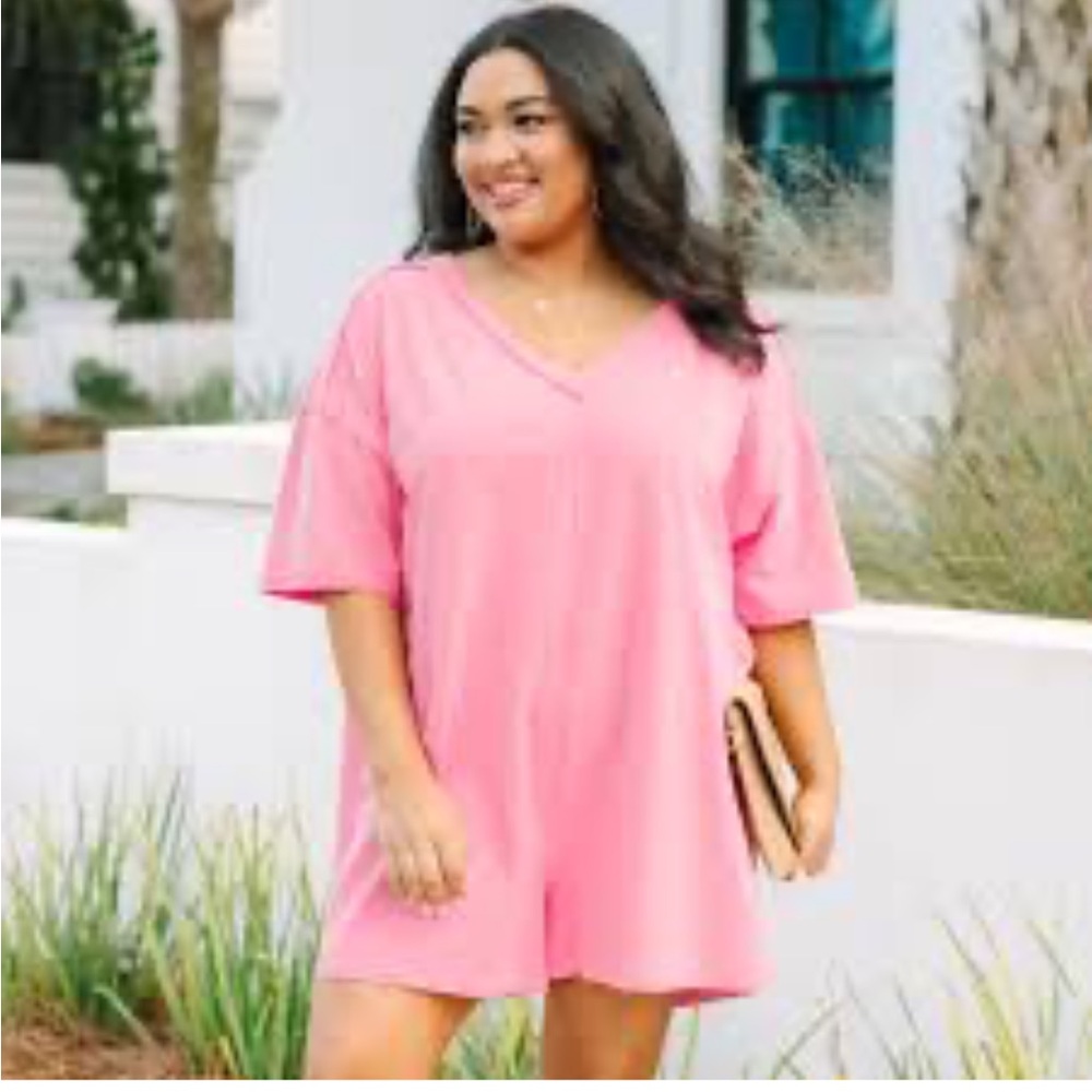 Pink V-Neck Short Sleeve Romper